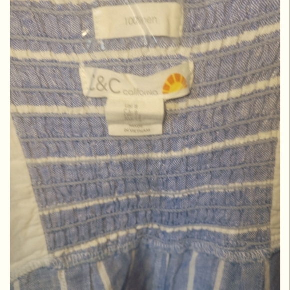 C & C California Blue & White Stripe Linen Wide Cropped Legs Jumpsuit Sz 8 - Picture 9 of 11